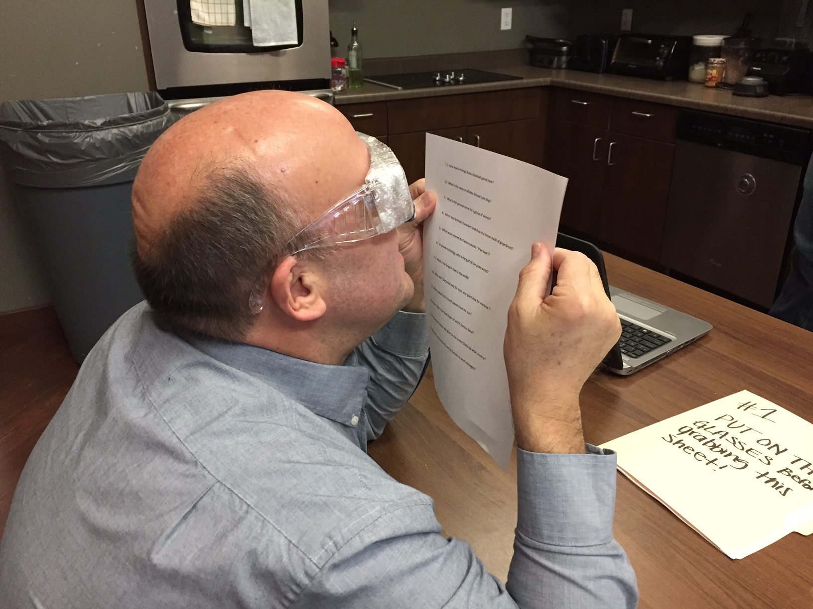 Ed competes in the vision test.