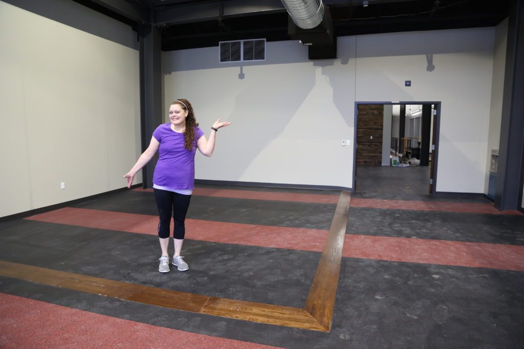 Amber in the new gym, slated to open in the next month or so! This new space will help her achieve her goals.