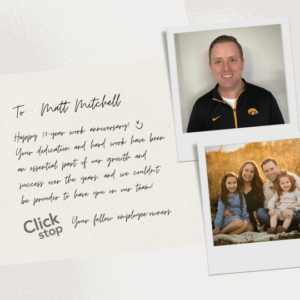 Letter from Clickstop Employees to Matt Mitchell on his 10-year anniversary with the company,