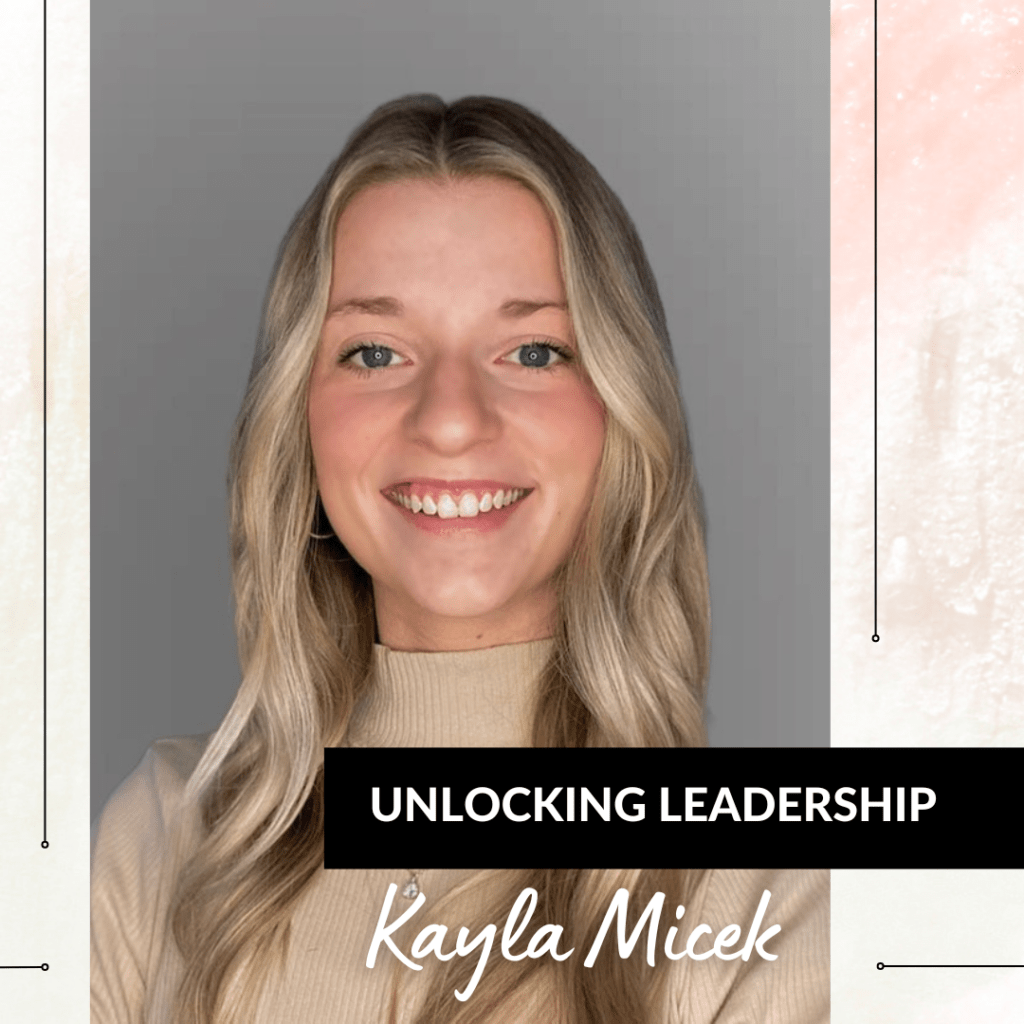 Photo of Kayla Micek, a team leader on Clickstop's Manufacturing team. Text says, "Unlocking Leadership: Kayla Micek"