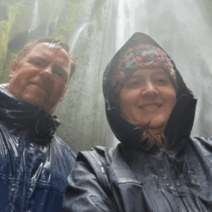 Bill and his wife with one of countless waterfalls